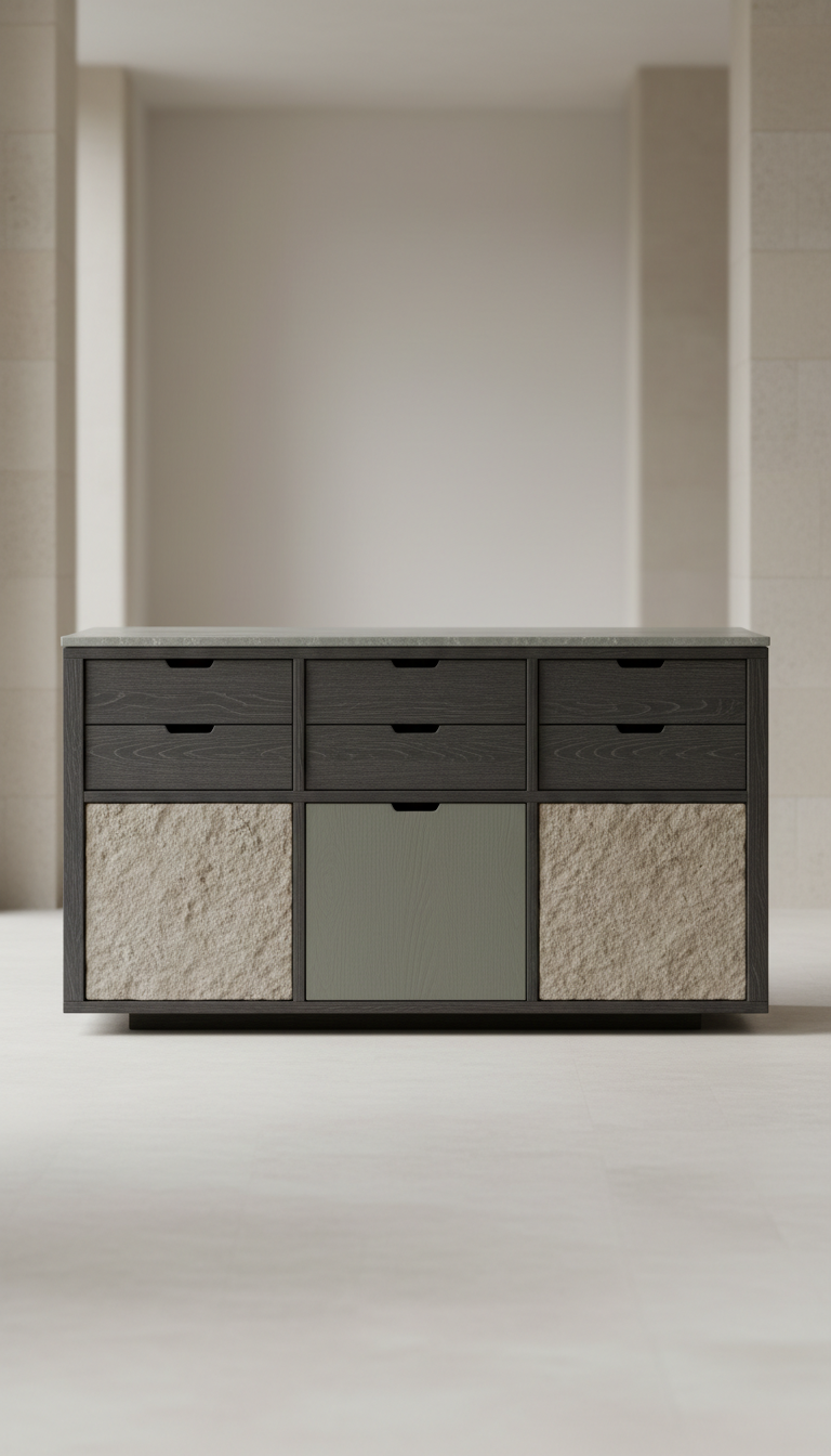 Oak and stone credenza